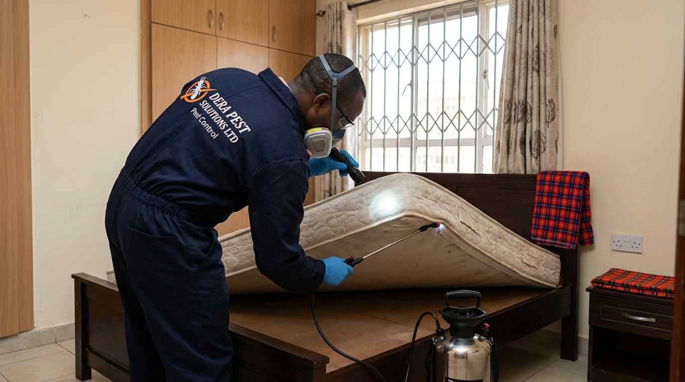 Dera technician treating a bedroom mattress